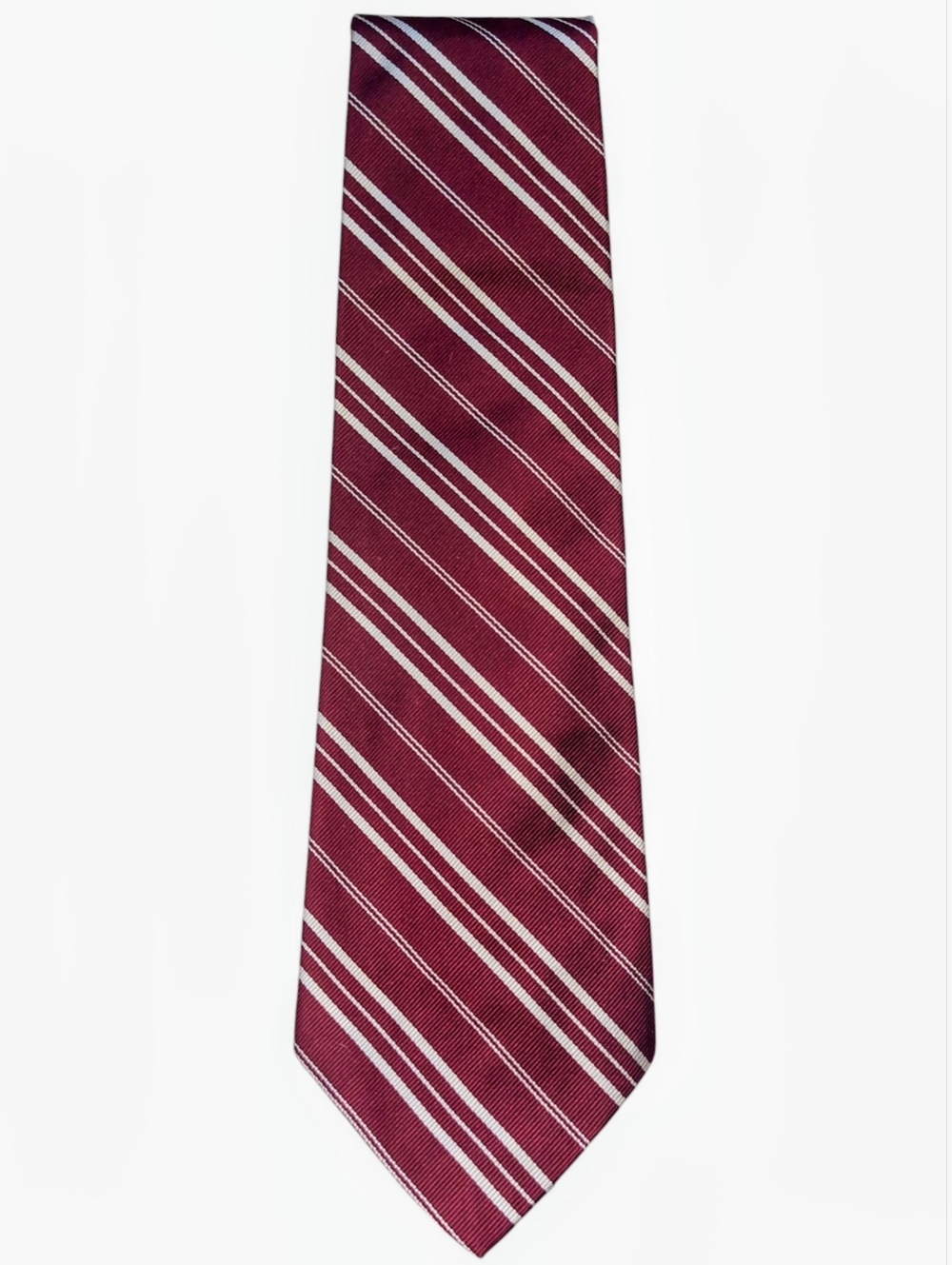 Vintage Lauren Ralph Lauren Handmade Italy Silk Maroon Stripe Ribbed Tie 54" in